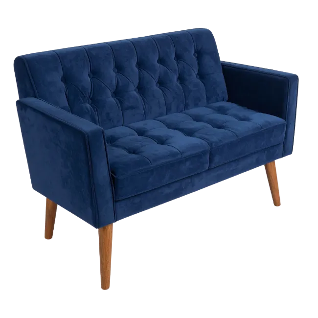 Blue Velvet Loveseat Sofa with Wooden Legs