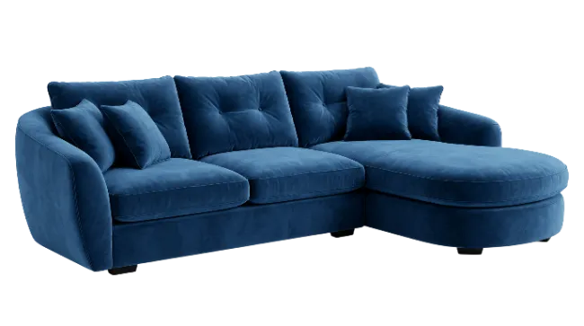 Blue Velvet Sectional Sofa with Chaise