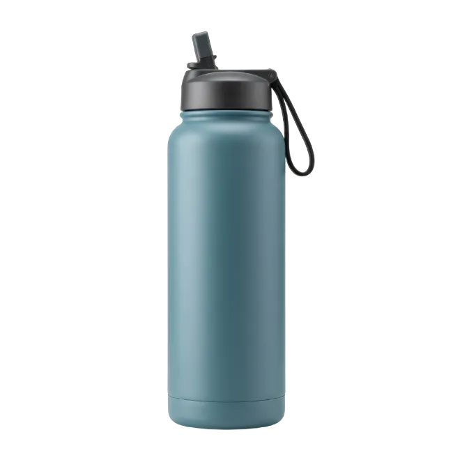Blue Water Bottle with Straw Lid