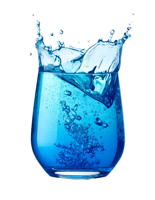 Blue Water Splashing in Glass