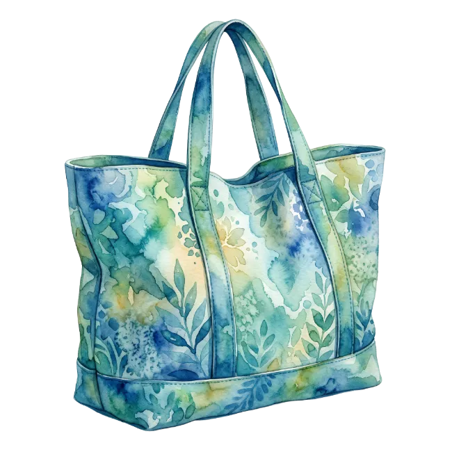 Blue watercolor floral tote bag illustration