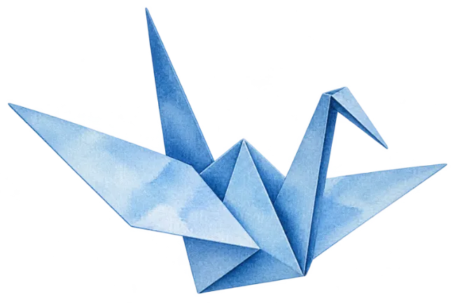 Blue watercolor origami paper crane