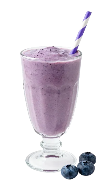 Blueberry Smoothie in Glass with Purple Straw