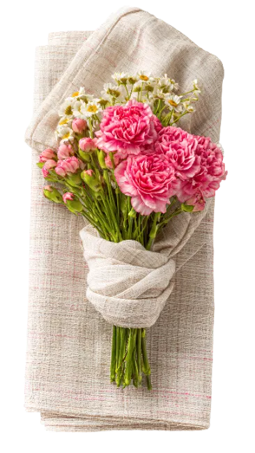 Bouquet of Pink Carnations and Chamomile Flowers