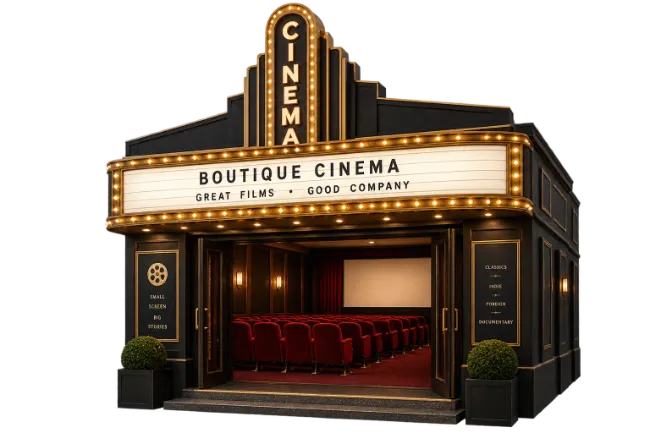 Boutique Cinema Building with Marquee and Auditorium