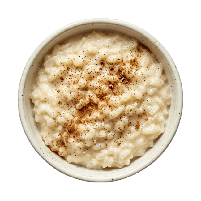 Bowl of creamy rice pudding with cinnamon