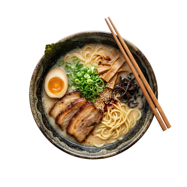 Bowl of Japanese Ramen Noodles with Pork and Egg