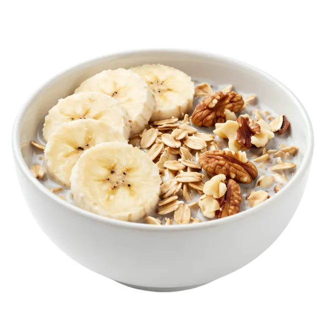 Bowl of Oatmeal with Bananas and Walnuts