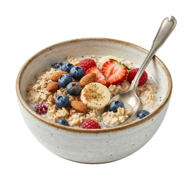 Bowl of Oatmeal with Fresh Berries and Bananas