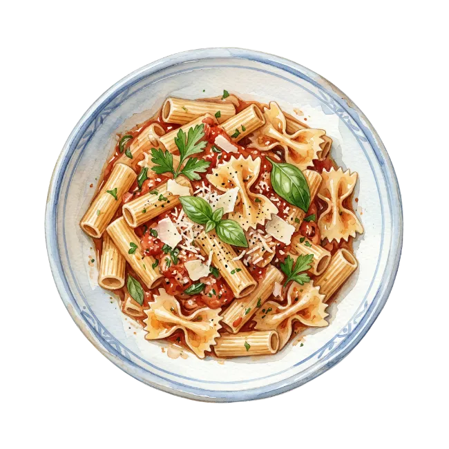Bowl of Pasta with Tomato Sauce and Cheese