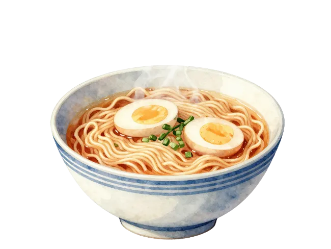 Bowl of Ramen Noodles with Boiled Egg