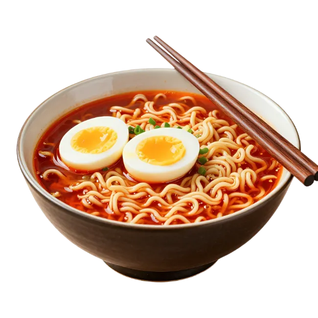 Bowl of Ramen Noodles with Boiled Eggs