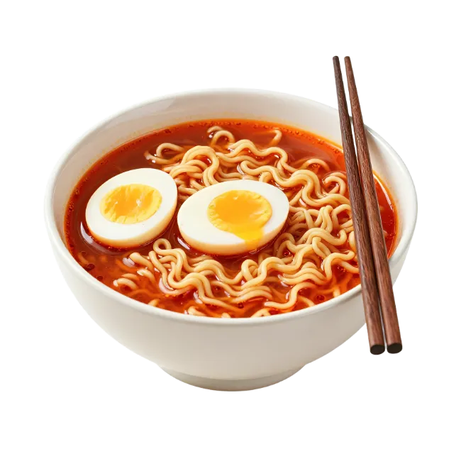 Bowl of Spicy Ramen Noodles with Eggs