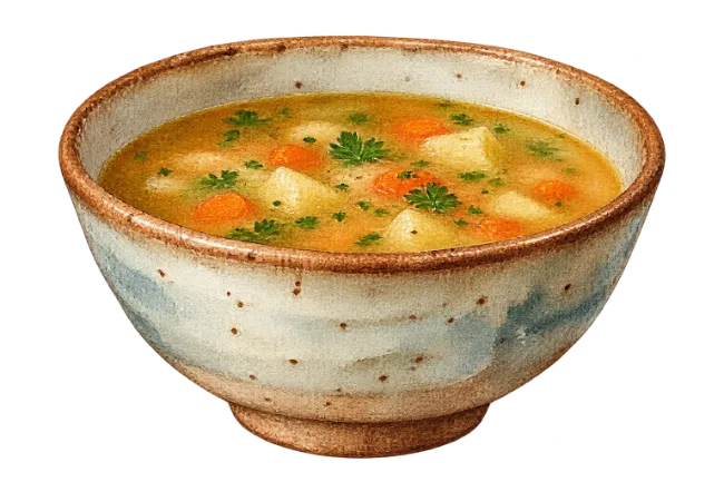 Bowl of vegetable soup illustration