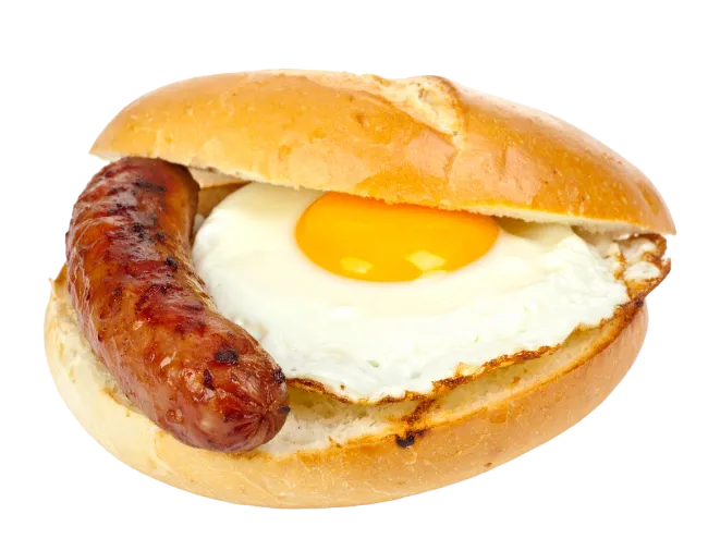 Breakfast sandwich with sausage and fried egg