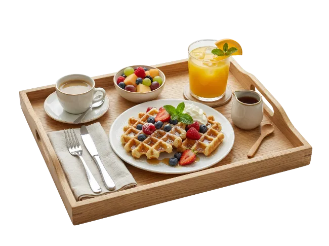 Breakfast Tray with Waffles and Coffee