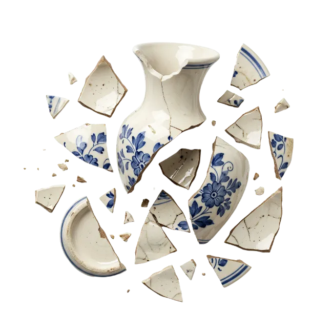 Broken White and Blue Ceramic Vase