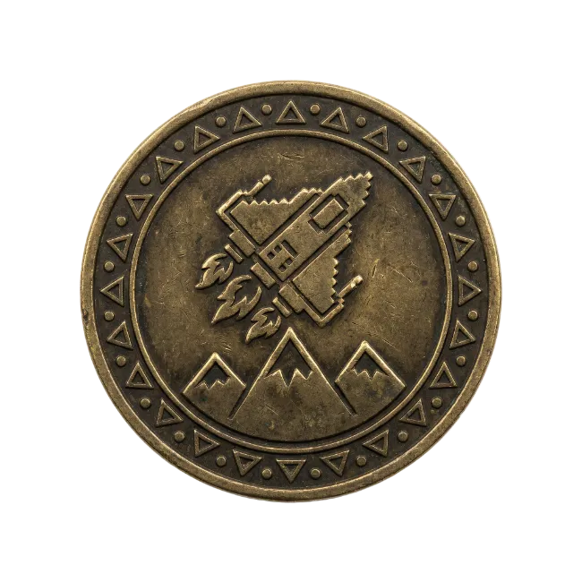 Bronze Coin with Rocket and Mountains Relief