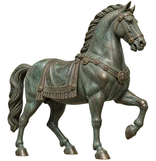 Bronze Horse Statue with Detailed Harness