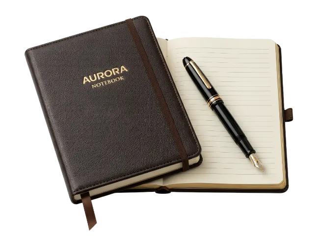 Brown Aurora Notebook With Fountain Pen