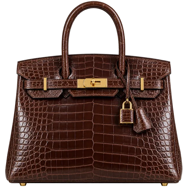 Brown Crocodile Leather Handbag with Gold Hardware