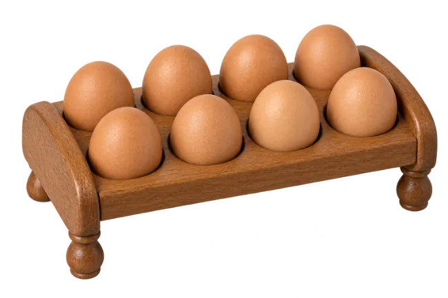 Brown eggs in wooden holder