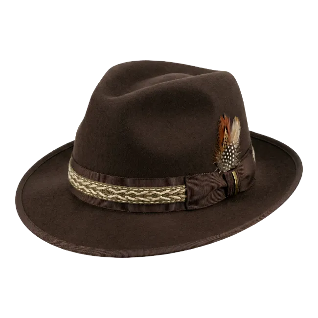 Brown Felt Fedora Hat with Feather Accent