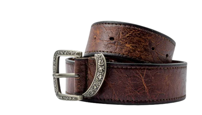 Brown Leather Belt with Ornate Silver Buckle