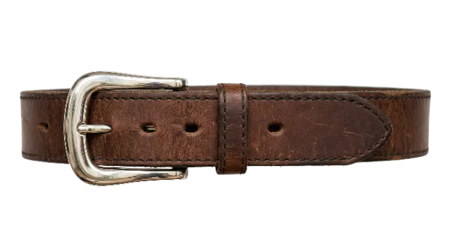 Brown Leather Belt with Silver Buckle