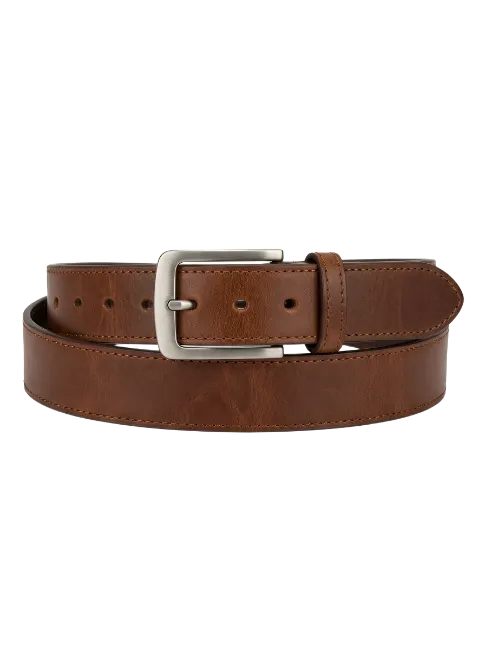 Brown Leather Belt with Silver Buckle