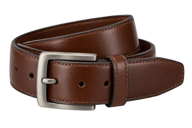 Brown Leather Belt with Silver Buckle