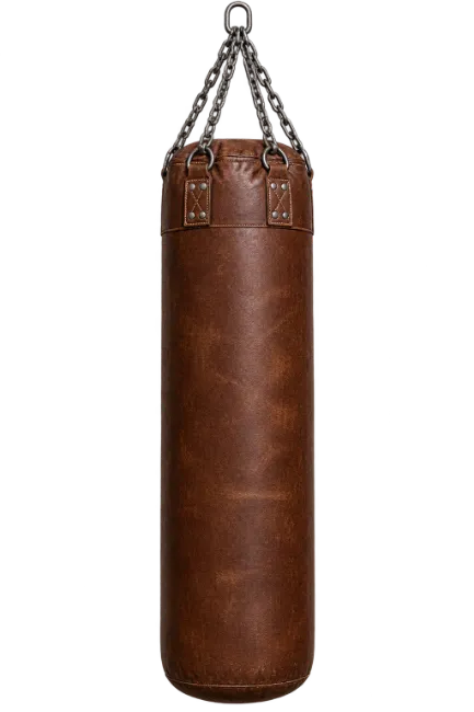 Brown Leather Boxing Heavy Bag with Chains
