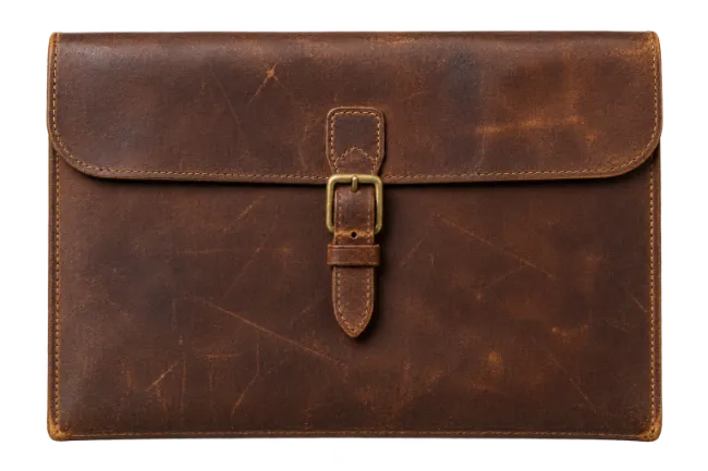 Brown Leather Briefcase Folio with Buckle