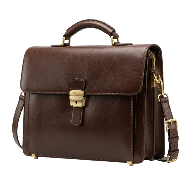 Brown Leather Briefcase with Brass Hardware