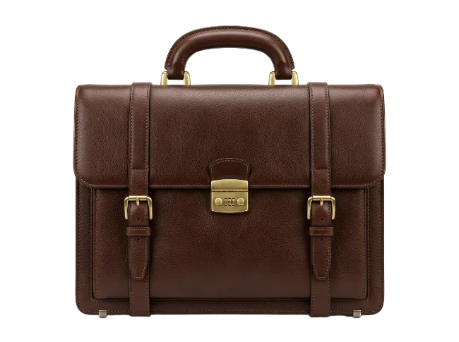Brown Leather Briefcase with Golden Hardware