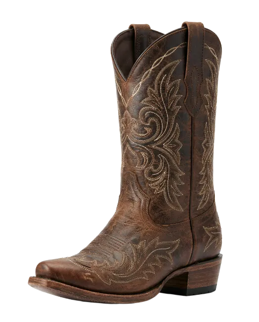 Brown Leather Cowboy Boot with Detailed Stitching