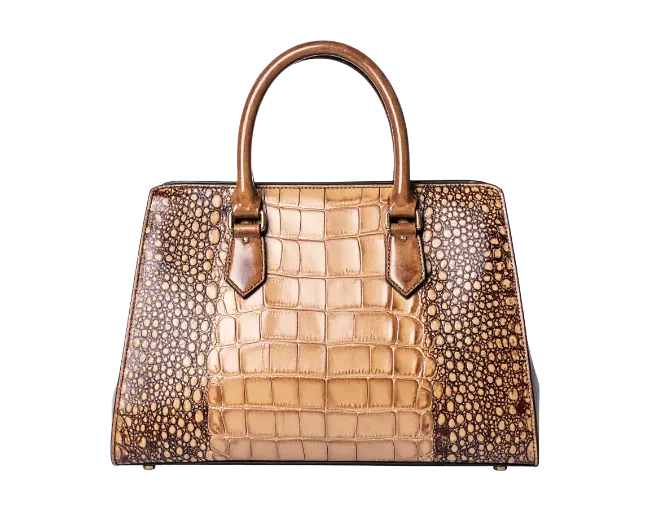 Brown Leather Handbag with Exotic Texture