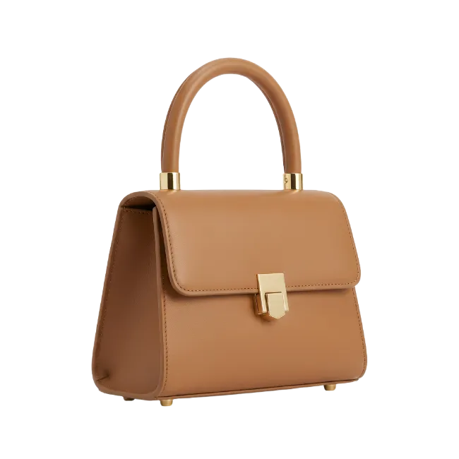 Brown leather handbag with gold clasp