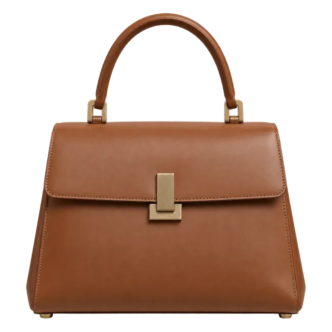 Brown Leather Handbag with Gold Clasp