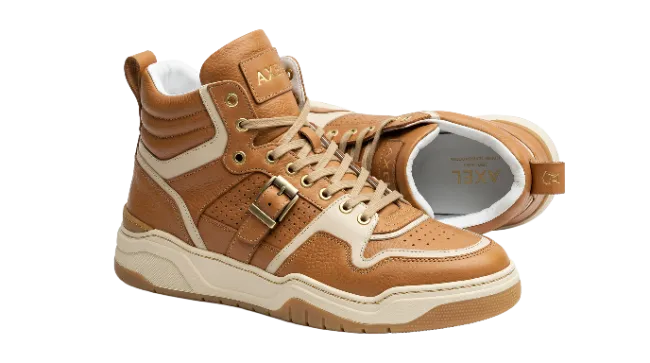 Brown leather high top sneaker