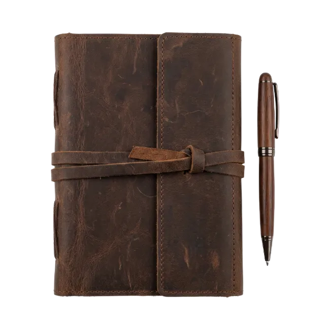 Brown Leather Journal with Matching Pen