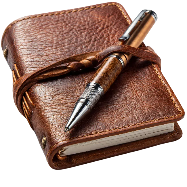 Brown Leather Journal with Metallic Pen