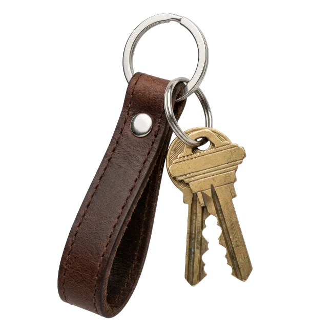 Brown Leather Keychain with Two Keys