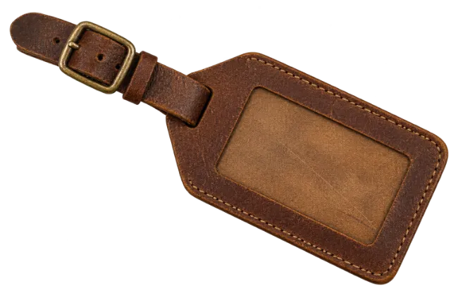 Brown Leather Luggage Tag with Metal Buckle