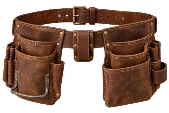 Brown Leather Tool Belt with Multiple Pockets