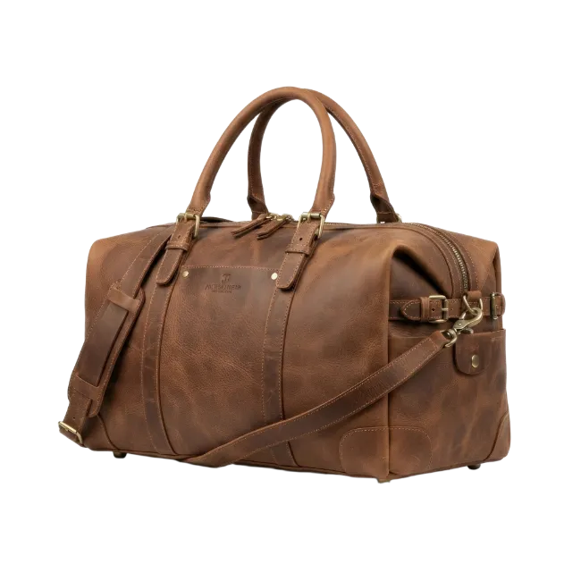 Brown Leather Travel Duffel Bag