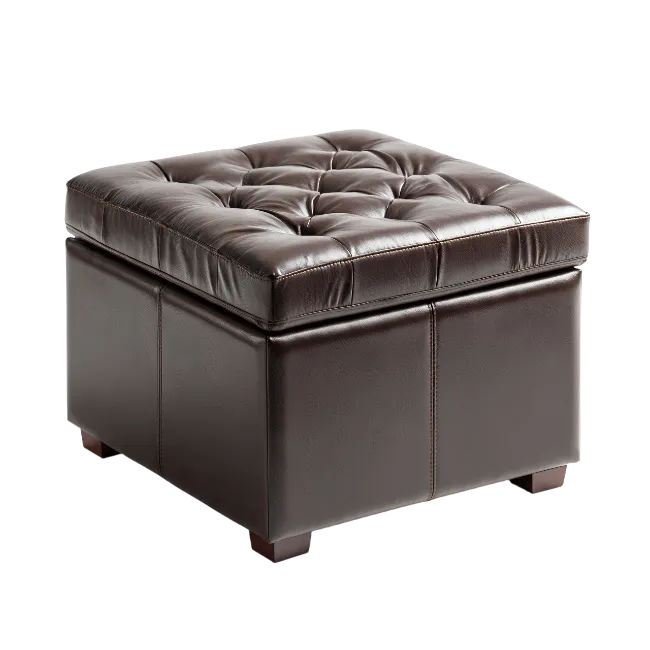 Brown Leather Tufted Storage Ottoman