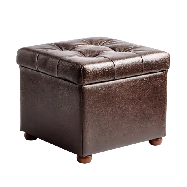 Brown Leather Tufted Storage Ottoman Stool