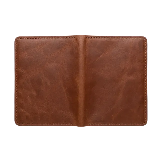 Brown leather wallet open flat