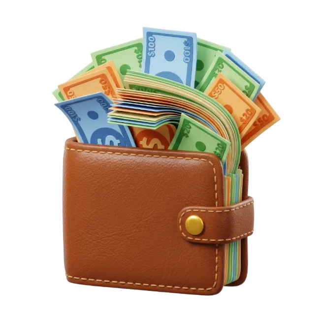 Brown Leather Wallet Overflowing With Cash